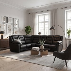 Hj�rnesofa svart kunstskinn 5-seters - Beijing