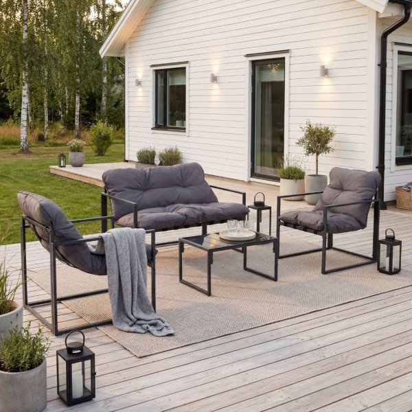 Utendørsgruppe; bord, lenestoler og sofa - Svart/grå Utendørsgruppe; bord, lenestoler og sofa - Svart/grå