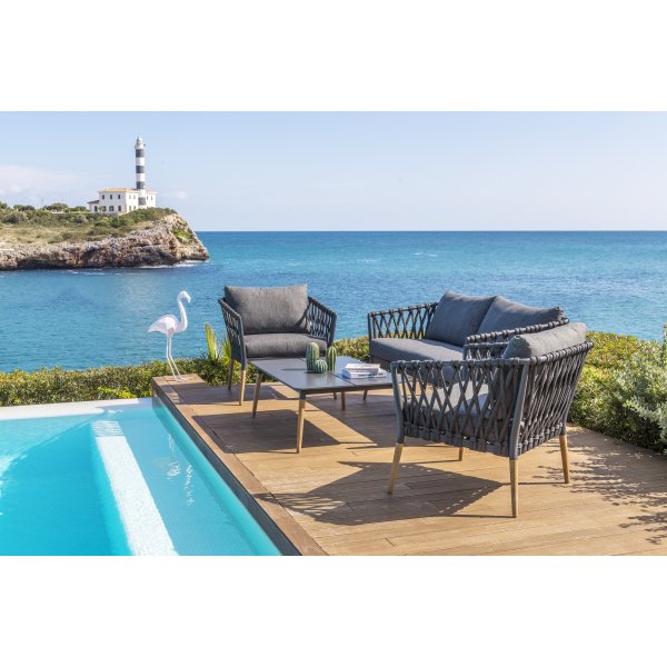 Livsstil Hage utegruppe Ipanema med sofa, 2 lenestoler og salongbord - Grå / Teak / Olefin Livsstil Hage utegruppe Ipanema med sofa, 2 lenestoler og salongbord - Grå / Teak / Olefin