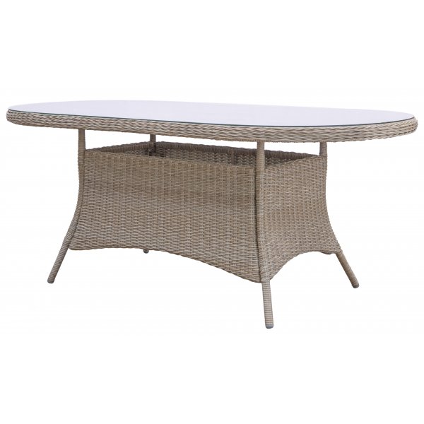 Utendrsgruppe: 8 stoler og spisebord 230 x 100 cm rotting - Menton/Merkur + Rengjringsspray for utembler