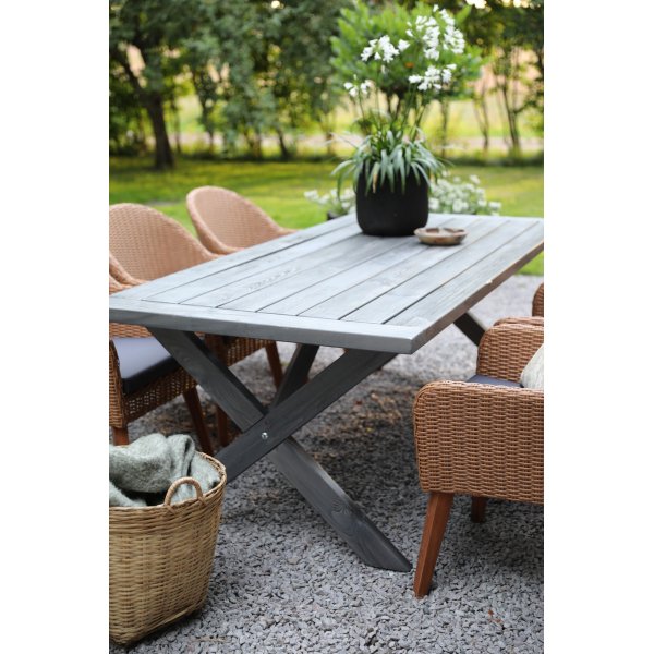 Oxford utegruppe, grtt bord 220 cm inkl. 6 stk. valetta naturfargede spisestoler + Tekstilimpregnering for utembler