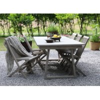 Spisegruppe Saltö grå teak: Bord 240 cm inkludert 6 stk. klappstoler i grå teak Spisegruppe Saltö grå teak: Bord 240 cm inkludert 6 stk. klappstoler i grå teak