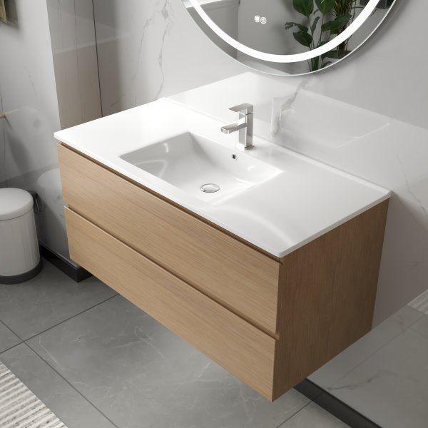 Baderomsmbler Milan 100 cm - Lyst tre + Toalettpapirholder