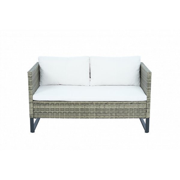 Hjørnesofasett grå kunstrottingsofa med bord og puteboks + Flekkfjerner for møbler Hjørnesofasett grå kunstrottingsofa med bord og puteboks + Flekkfjerner for møbler