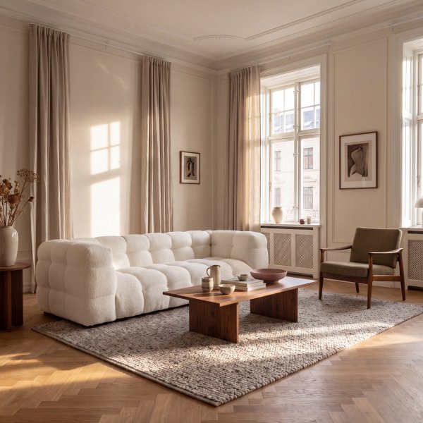 Bubblig Teddy Sofa TR94562 - Fluffy Cream 3-seter & Dybde 103 cm - Bredde 235
