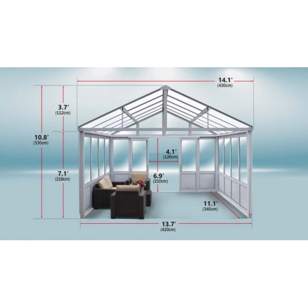 Vinterhage mot vegg 14,2 m� hvit aluminiumsglass skyved�r