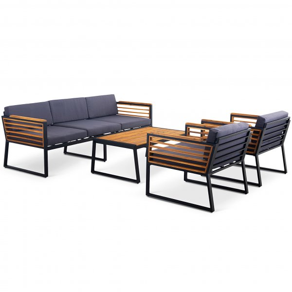 Utend�rs loungesett i akasie-aluminium med puter og salongbord