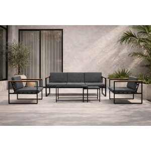 Loungegruppe Svart ramme Gr� puter med bord - Dakar