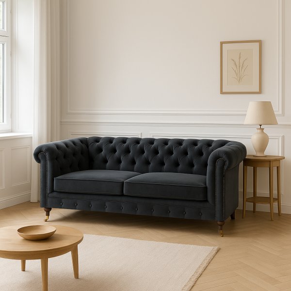 Chesterfield sofa Cambridge Deluxe 2,5-seter - M�rkegr� fl�yel