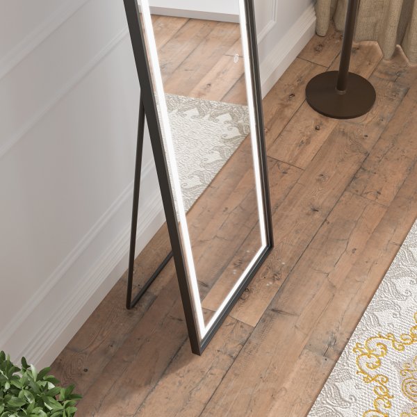 Stende speil med belysning - 170x50 cm - svart ramme