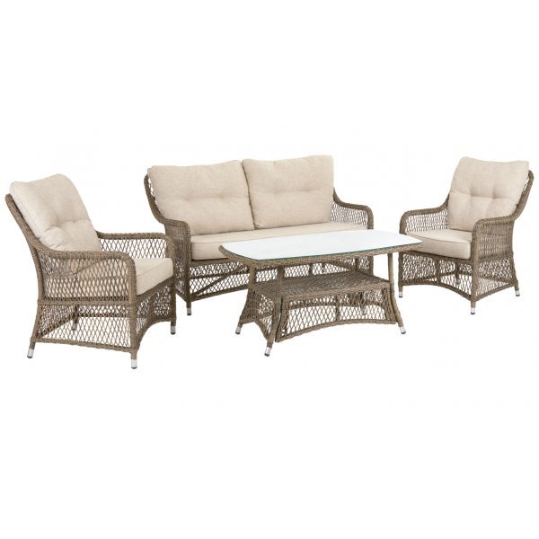 Loungegruppe - Sandö | Naturfarget kunstig rotting + Rengjøringsspray for utemøbler Loungegruppe - Sandö | Naturfarget kunstig rotting + Rengjøringsspray for utemøbler