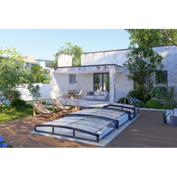 Bassengtak i svart polykarbonat 663x326x80 cm