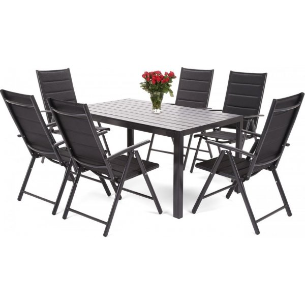 Utespisegruppe Ibiza bord 150cm + 6 stoler - Svart