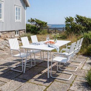 Utend�rs spisegruppe 6 stoler hvit 180 cm bord utem�bler