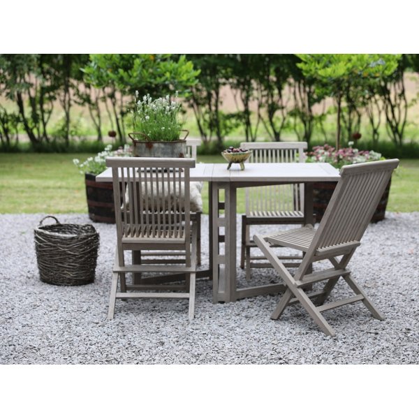 Spisegruppe Salt gr teak: Klaffbord inkl. 4 stk. Salt stoler i gr teak