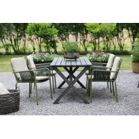 Spisegruppe Scottsdale: bord 150 cm inkludert 4 stk. stabelbare grønne Lincoln-stoler Spisegruppe Scottsdale: bord 150 cm inkludert 4 stk. stabelbare grønne Lincoln-stoler