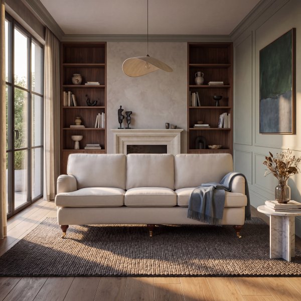 Howard Watford Deluxe buet 4-seters sofa - 225 cm, beige og messinghjul