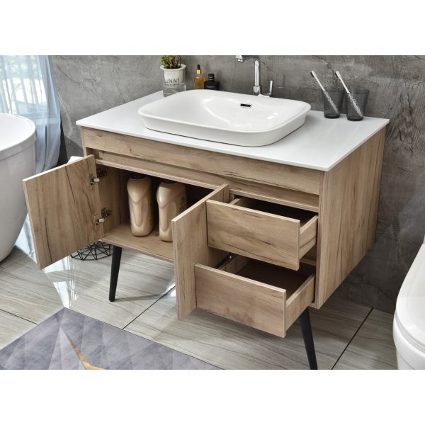 Baderomsmøbler Melina - Lys treimitasjon + 2.00 x Baderomskrok Baderomsmøbler Melina - Lys treimitasjon + 2.00 x Baderomskrok