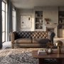 1 3-seters sofa 219x88x78 cm, Setehøyde 46 cm, Mørkebrun PU - Royal Chesterfield