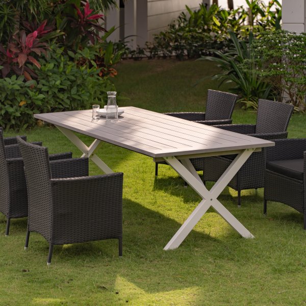 Oxford spisebord 220 cm - Hvit/grå + Tekstilimpregnering for utemøbler Oxford spisebord 220 cm - Hvit/grå + Tekstilimpregnering for utemøbler