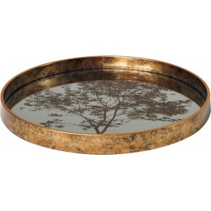 Gyldent serveringsbrett med speilglass - Tre