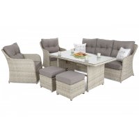 Sofagruppe Bergamo med lenestoler, fotskamler & bord - Beige/beige melert Sofagruppe Bergamo med lenestoler, fotskamler & bord - Beige/beige melert