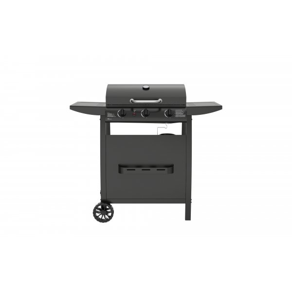 Gassgrill med lokk og varmerist - 3 brennere - svart