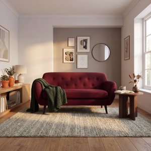 Burgunder 3-seters sofa Boggie - 190 cm bred fl�yel Matt fl�yel 59 og svarte ben
