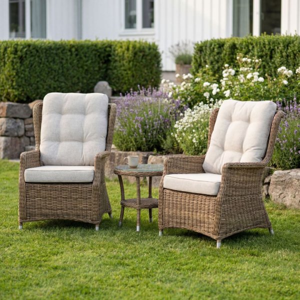 Sand� lenestolsett med bord - Naturfarget syntetisk rotting