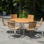 Mllan utegruppe i teak: 6 lenestoler med spisebord 130 cm