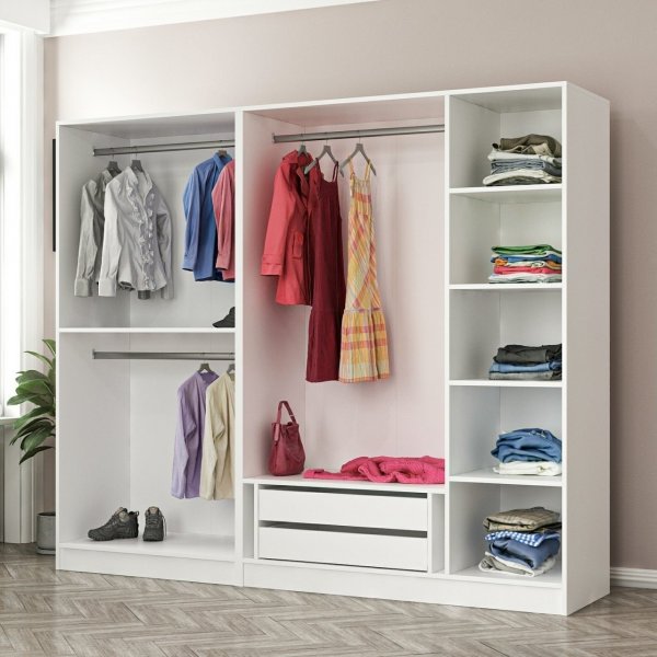 Cavolo garderobeskap 225x52x210 cm - Hvit/svart