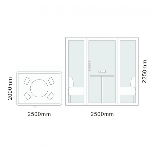 Telefonkiosk/M�tekiosk | 2,5 � 2 m | Lydisolert -30 dB