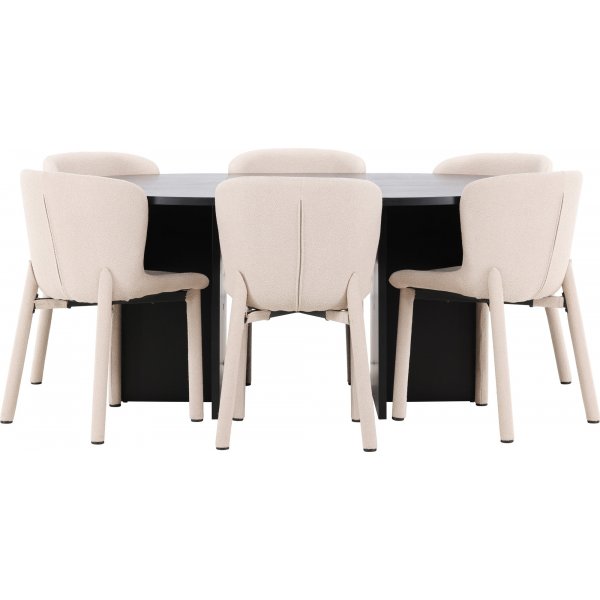 Spisebord Strada med 6 Astoria stoler - Beige/svart Spisebord Strada med 6 Astoria stoler - Beige/svart