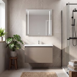 Baderomsmøbel 80 cm Greige med LED-speil - Zeal + 2.00 x Baderomskrok Baderomsmøbel 80 cm Greige med LED-speil - Zeal + 2.00 x Baderomskrok