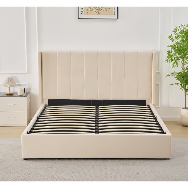 Sengeramme med oppbevaring inkludert hodegavl 160 x 200 cm beige - Bianca