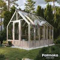Drivhus Emilia med fundament 8,2 m² – Gråbehandlet tre - Herdet glas Drivhus Emilia med fundament 8,2 m² – Gråbehandlet tre - Herdet glas