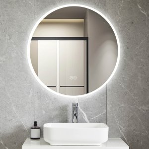 Rundt baderomsspeil 80 cm med LED-belysning, antidugg og berringskontroll
