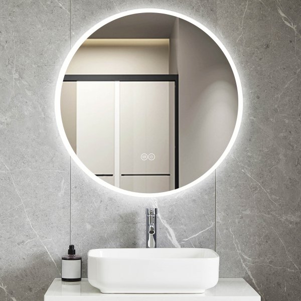 Rundt baderomsspeil 80 cm med LED-belysning, antidugg og berringskontroll