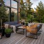 Utend�rs loungesett i akasie-aluminium med puter og salongbord