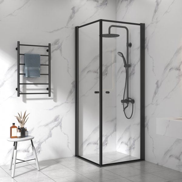 Dusjkabinett 90x90cm | Aluminium og sikkerhetsglass | Svart ramme