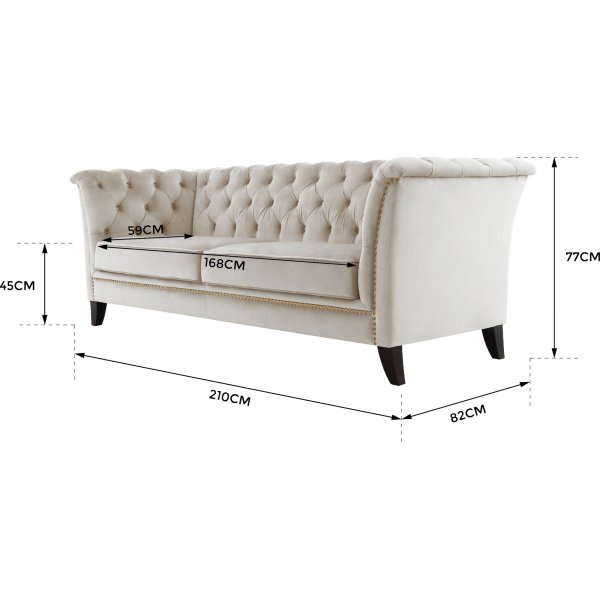 Chesterfield 3-seters sofa 210 cm beige fl�yel