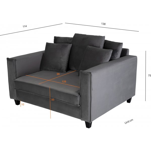 Stor lenestol i m�rkegr� fl�yel - 138 cm bred