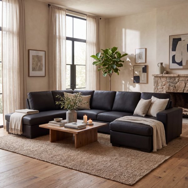 Solna U-sofa i svart PU A3D Solna U-sofa i svart PU A3D