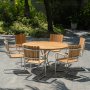 Mllan utegruppe i teak: 6 lenestoler med spisebord 130 cm