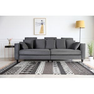 Sofa 250 cm bred mørkegrå fløyel 114 cm dyp Sofa 250 cm bred mørkegrå fløyel 114 cm dyp