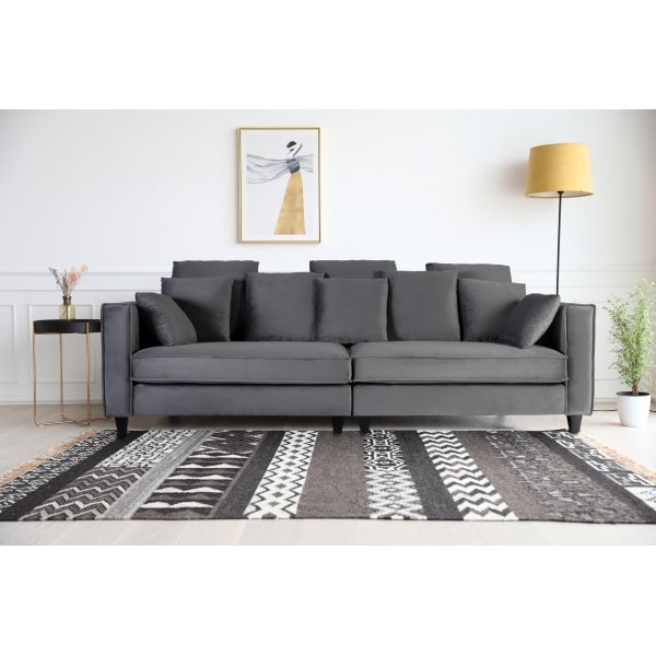 Sofa 250 cm bred mørkegrå fløyel 114 cm dyp Sofa 250 cm bred mørkegrå fløyel 114 cm dyp