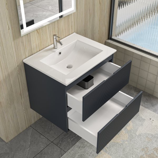 Baderomsmbel Nero - Mrk gr + Toalettpapirholder