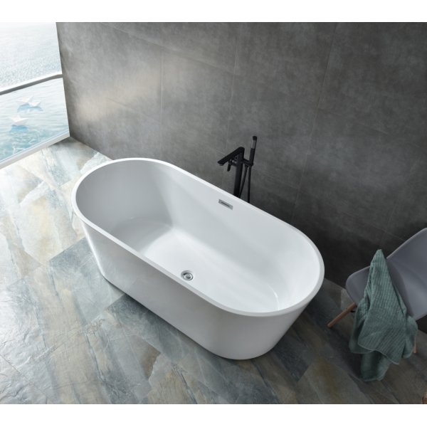 Frittst�ende badekar 140 � 75 cm - h�yglanset hvit akryl