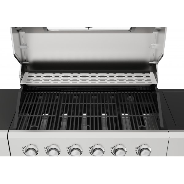Gassgrill med sidebrenner og oppbevaringsskap - 6 brennere - rustfritt st�l