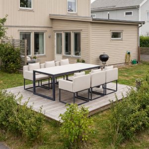 Spisegruppe 6 stoler + bord 215 cm + gr�/svart utend�rs spisegruppe